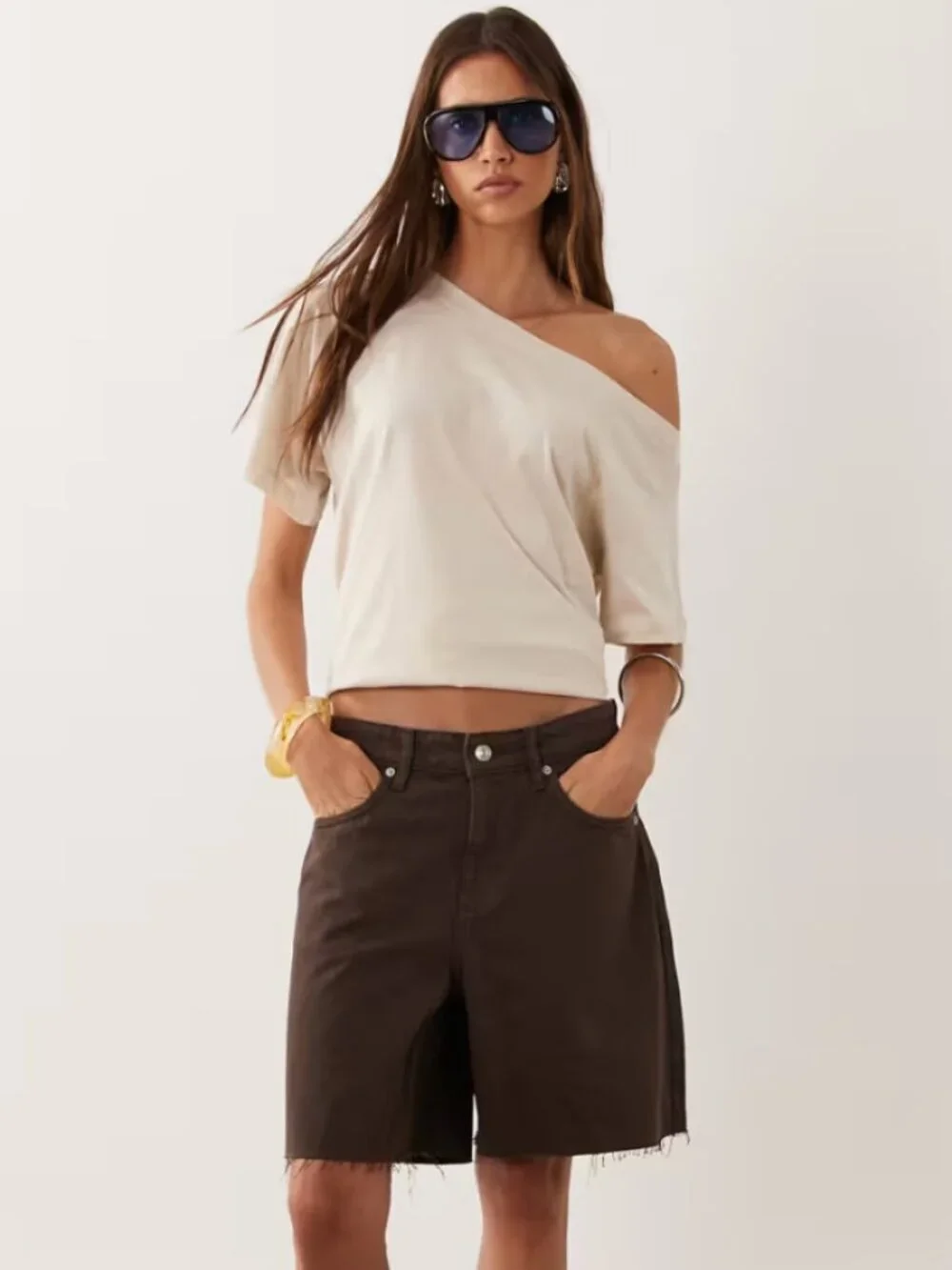 Mango 100% cotton denim shorts in chocolate brown size 8